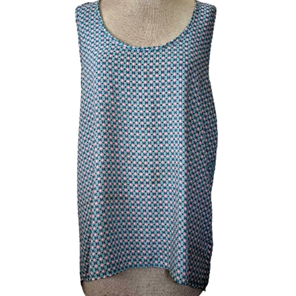 Pleione Blue Geometric Pattern Sleeveless Blouse Size Large